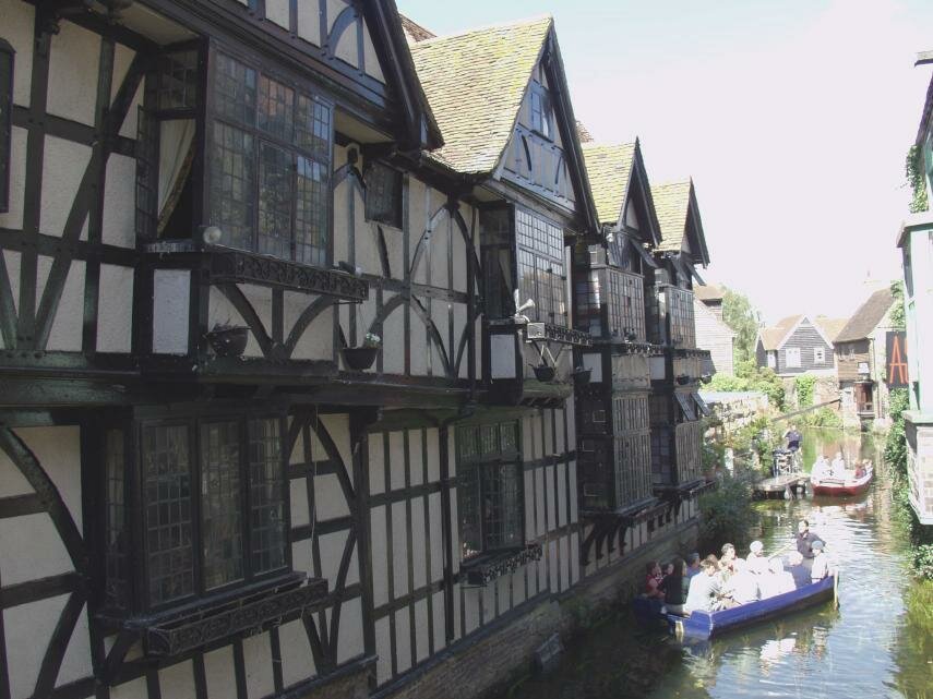 A view of the Old Weaver's House and the River Stour from King's Bridge, Canterbury, Kent, England