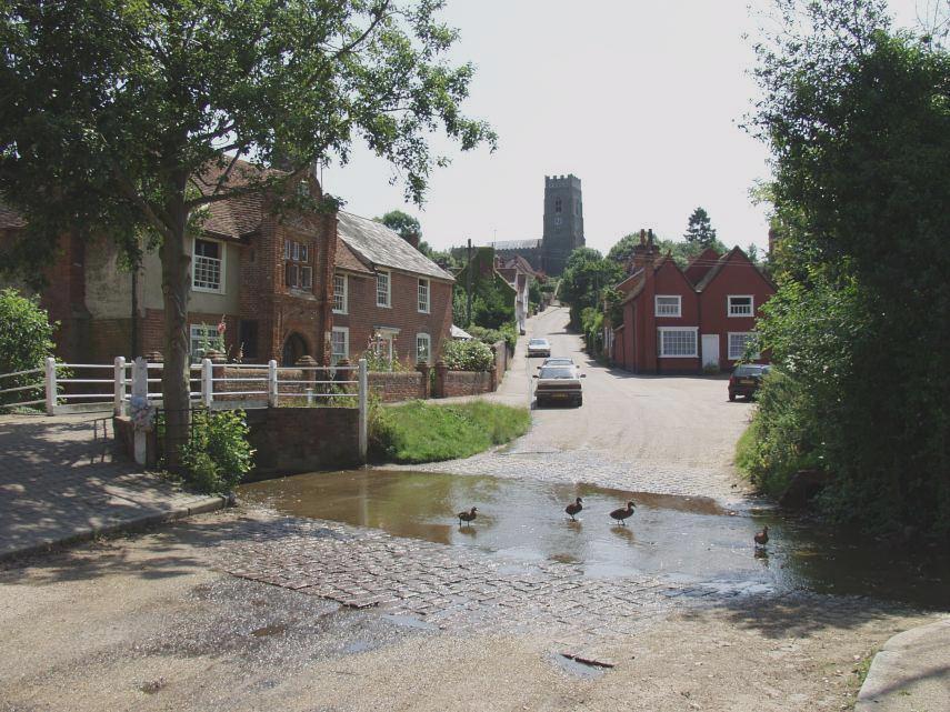 The Ford and Church, Kersey, Suffolk, England, Great Britain