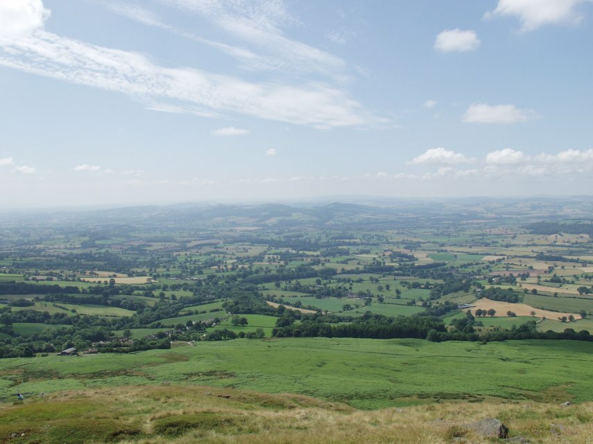 Scene showing Ludlow from the top of Titterstone Clee Hill, Ludlow, Shropshire, England