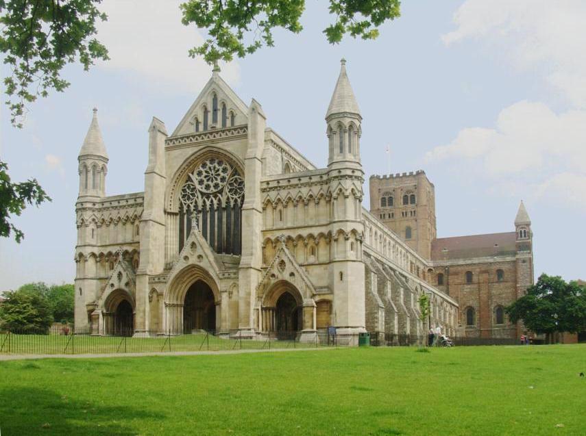 Scene showing St. Albans Cathedral, St. Albans, Hertfordshire, England