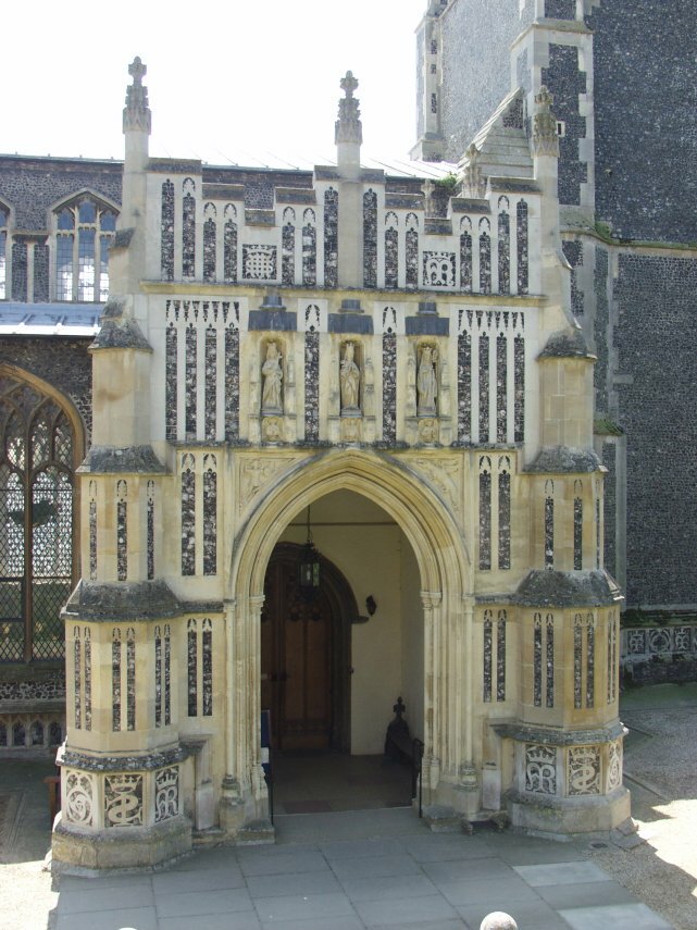 View of the church porch, Woodbridge, Suffolk, England