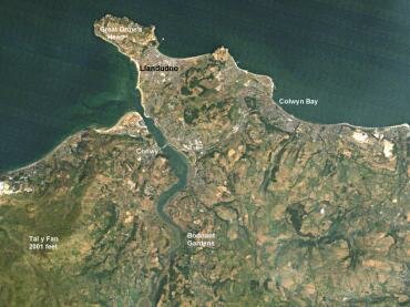 Satellite view of Conwy and the River Conwy, Caernarvonshire (Gwynedd), North Wales