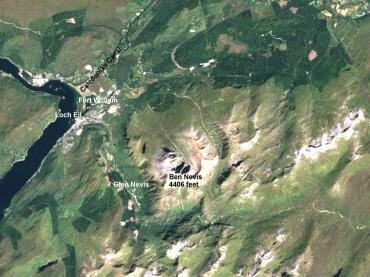 Satellite view of the Fort William area, Highlands, Scotland