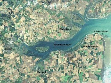Satellite view of Maldon and the River Blackwater, Maldon, Essex, England