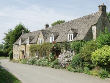 View of cottages, Adlestrop, Gloucestershire, England