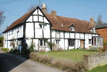 View of an old timber-framed house, Aldbury, Hertfordshire, England