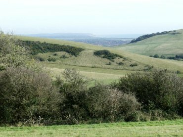 View of Eastbourne and the coast from Windover Hill, Sussex, England
