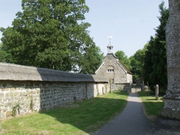 View of a thatched wall, Avebury, Wiltshire (Wilts), England