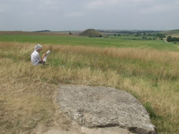 Photograph of Silbury Hill from West Kennet Longbarrow, Avebury, Wiltshire (Wilts), England