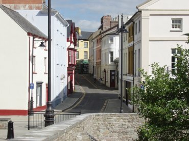 Castle Street from Castle Bridge, Brecon, Brecknockshire, Wales