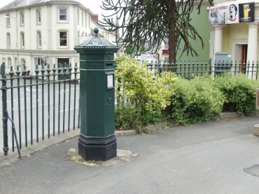 Victorian green hexagonal postbox, Brecon, Brecknockshire, Wales