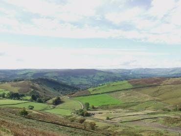 View of the Hope Valley, looking towards Castleton, from near Burbage Edge, Derbyshire Peak District, England