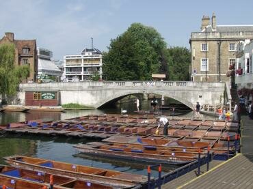 Photograph of punts on the Mill Pond, Cambridge, Cambridgeshire, England