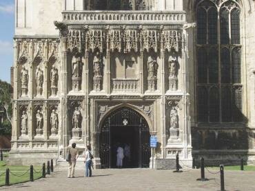 View of the main entrance to Canterbury Cathedral, Canterbury, Kent, England
