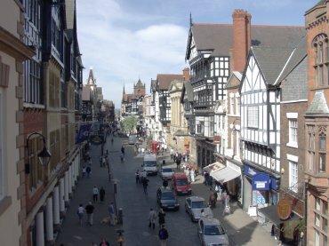 Scene showing Eastgate Street, Chester, Cheshire, England