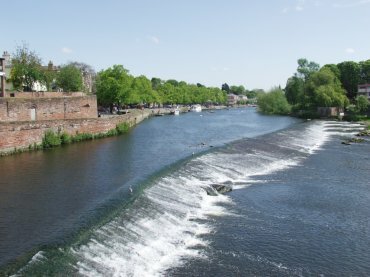 View of the River Dee from the Old Dee Bridge, Chester, Cheshire, England