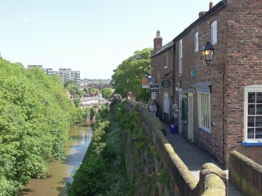 Photograph of shops on the city wall, Chester, Cheshire, England