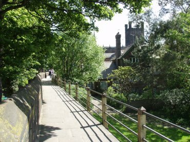 View of the wall walk near Chester Cathedral, Chester, Cheshire, England