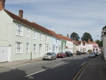 View of pargetting on a house in East Street, Coggeshall, Essex, England