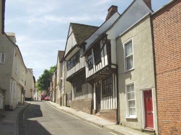 View of 15th Century Peake's House in the Dutch Quarter, Colchester, Essex, England