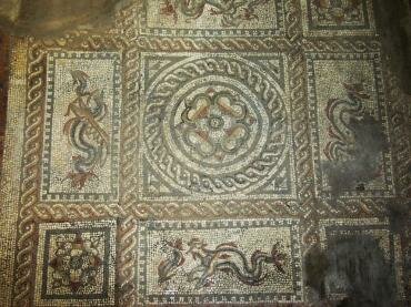 View of a 2nd Century Roman mosaic in Colchester Castle, Colchester, Essex, England