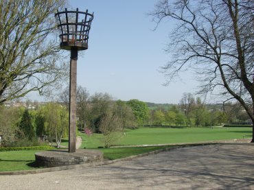 Scene showing Lower Castle Park from Upper Castle Park, Colchester, Essex, England