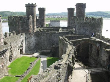 Photo looking down onto the Outer Ward and Great Hall, Conway, Snowdonia, Caernarvonshire (Gwynedd), North Wales