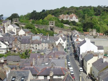View of Conway and the medieval walls from the castle, Snowdonia, Caernarfonshire (Gwynedd), North Wales