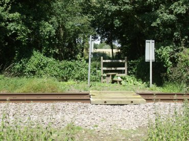 The John Ray path crosses the railway track, White Notley, Braintree, Essex, England