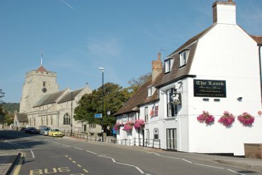 The Lamb Inn and the church, Eastbourne, Sussex, England, Great Britain