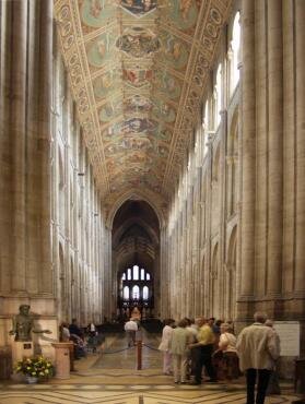 The interior of the 248 feet long nave of Ely Cathedral, Ely, Cambridgeshire, England