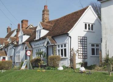 View of the Medieval Causeway Tea Cottage (tearooms), Finchingfield, Essex, England