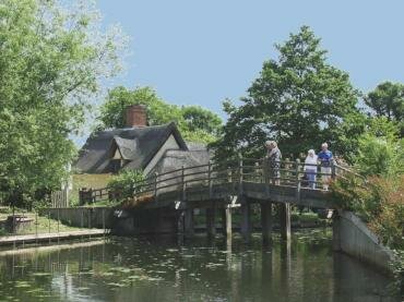 View of Flatford Bridge and Bridge Cottage, Flatford, Suffolk, England
