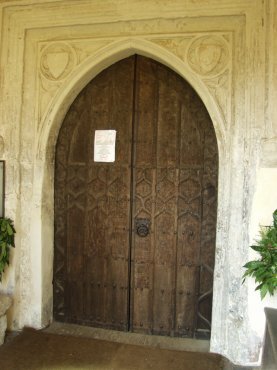 View of the main door, St. Mary's Church, Great Bardfield, Essex,  England