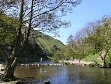 View of the stepping stones, Dovedale, Ashbourne, Derbyshire Peak District