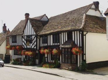 Photograph of the half-timbered 14th Century Bell Inn, Kersey, Suffolk, England