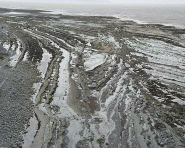 View of the shore showing stratification, Kilve, Somerset, England