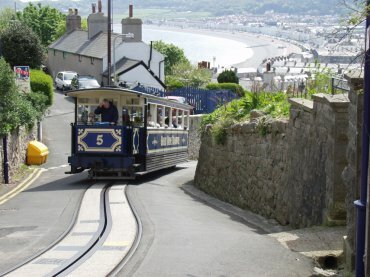A tram car on the Great Orme's Head, Llandudno, Gwynedd, North Wales