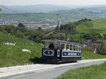 A tram car on the Great Orme's Head, Llandudno, Gwynedd, North Wales