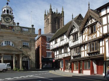 Junction of Broad Street and King Street, Ludlow, Shropshire, England