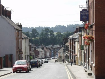 Looking down Old Street towards Ludford Bridge, Ludlow, Shropshire, England