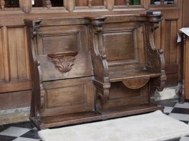 Photograph of the Medieval choir stalls and misericords, All Saints Church,  Maldon, Essex, England