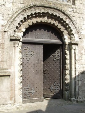 View of Norman doorway, St. Mary's Church, Marlborough, Wiltshire (Wilts), England