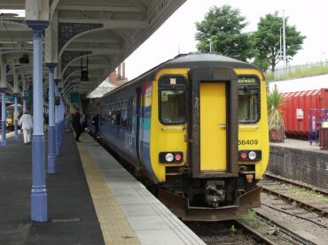 View of the two carriage diesel unit on the Bittern Line, Norwich, Norfolk, England