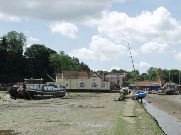 Photo from the end of the little concrete hard back to the Butt and Oyster, Pin Mill, Suffolk, England, Great Britain