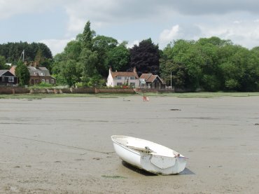 Photo of some waterside houses from the end of the little concrete hard, Pin Mill, Suffolk, England, Great Britain