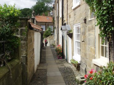 Photograph of one of the narrow lanes in Robin Hood's Bay, North Yorkshire, Great Britain