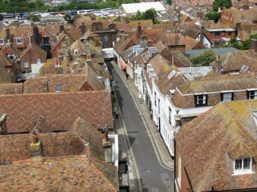 View of Lion Street from the church tower, Rye, Sussex, England, Great Britain