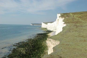 The Seven Sisters chalk cliffs looking toward Cuckmere Haven and Seaford, East Sussex, England