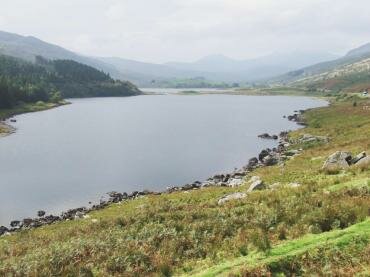 View of the Snowdom massif and Llyn Mymbyr, Capel Curig, Gwynedd, Wales